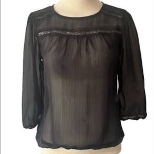 Y2K Vintage Lily White Black Sheer Baby Doll Boho Top
